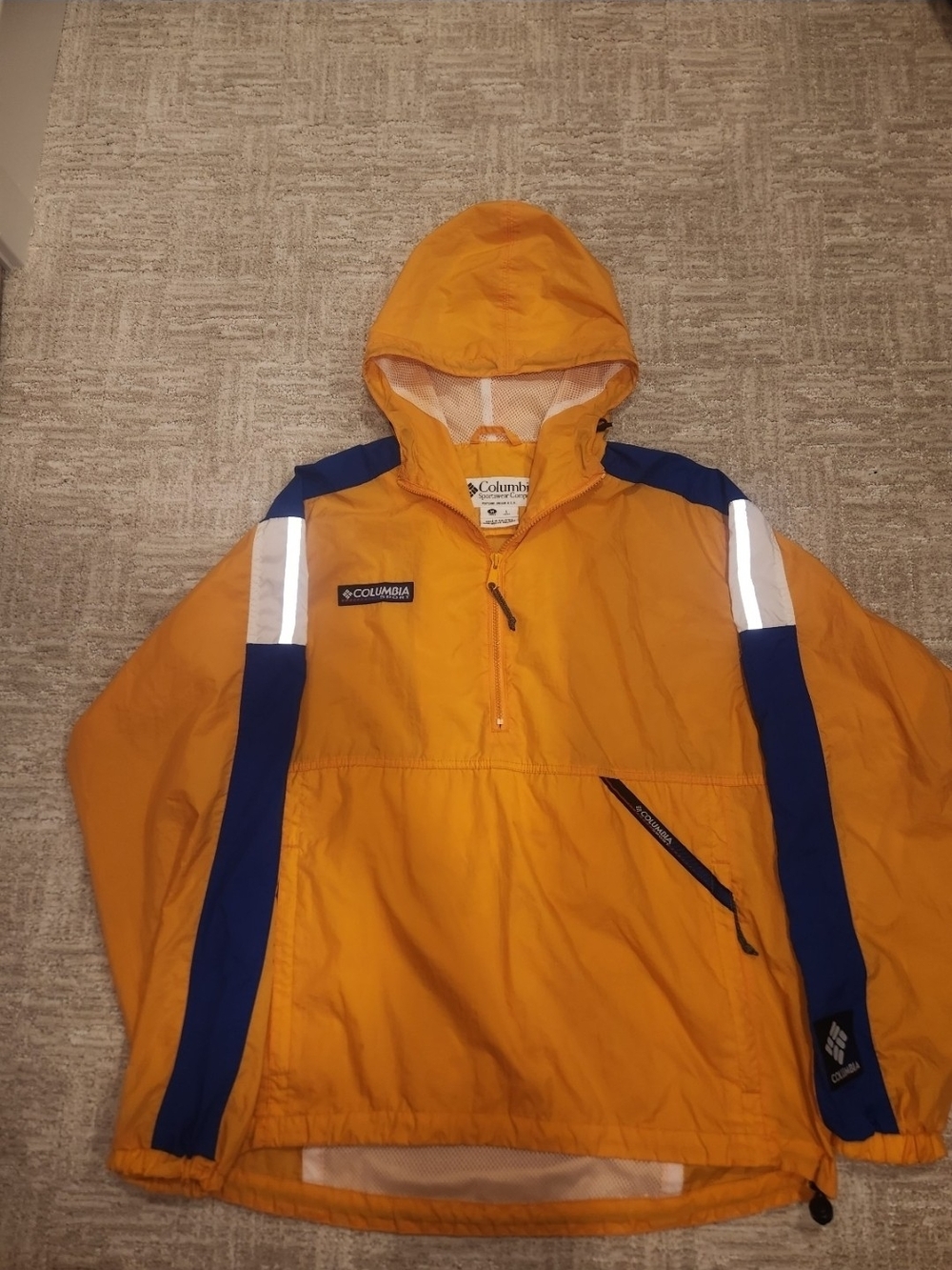 Vintage Columbia Sport Windbreaker Rain Jacket Reflective Yellow Mens Size Mediu